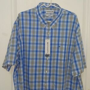 Saddlebred Blue Khaki Short Sleeve Easy Care Dress Shirt. Size 2XL Tall